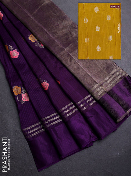 Violet & Yellow Semi Mysore Silk - Contrast Blouse