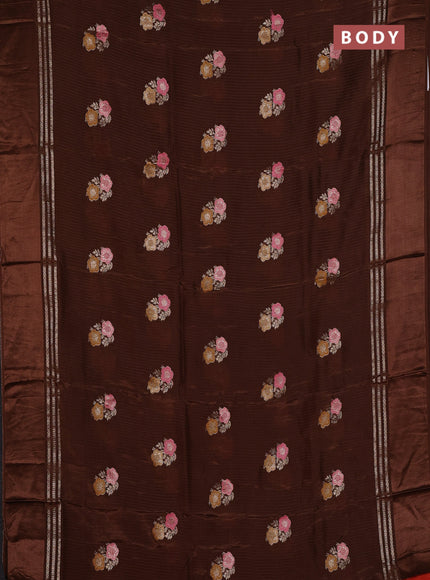 Coffee Brown & Orange Semi Mysore Silk - Contrast Blouse