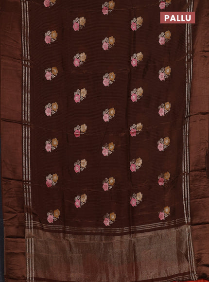 Coffee Brown & Orange Semi Mysore Silk - Contrast Blouse