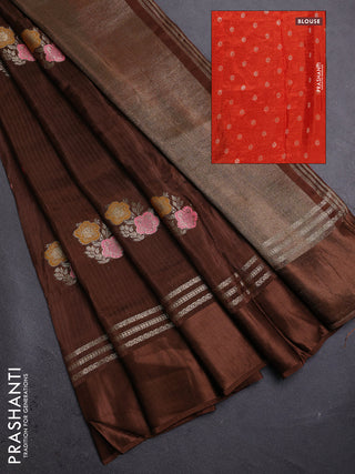Coffee Brown & Orange Semi Mysore Silk - Contrast Blouse