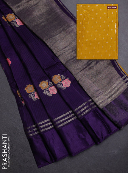 Violet & Mustard Yellow Semi Mysore Silk - Contrast Blouse