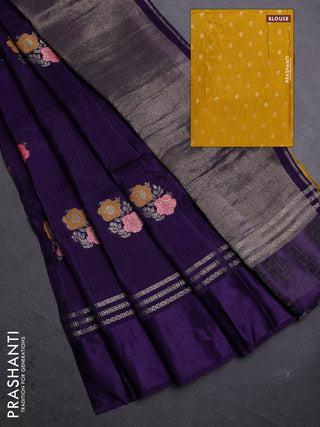 Violet & Mustard Yellow Semi Mysore Silk - Contrast Blouse