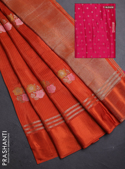 Orange & Pink Semi Mysore Silk - Contrast Blouse