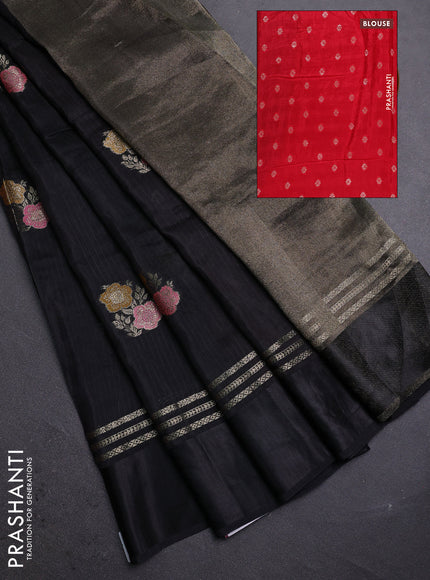 Black & Red Semi Mysore Silk - Contrast Blouse