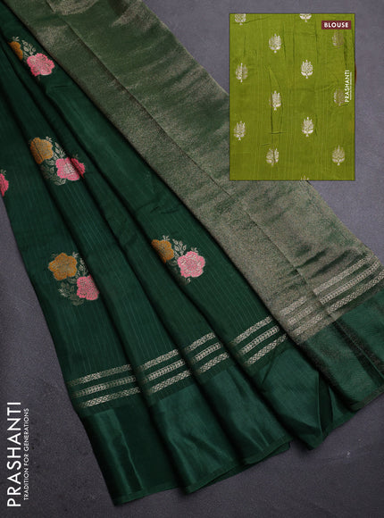 Bottle Green & Green Semi Mysore Silk - Contrast Blouse