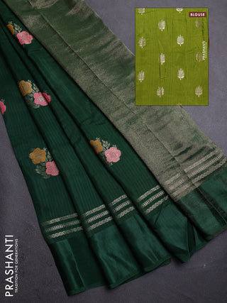 Bottle Green & Green Semi Mysore Silk - Contrast Blouse