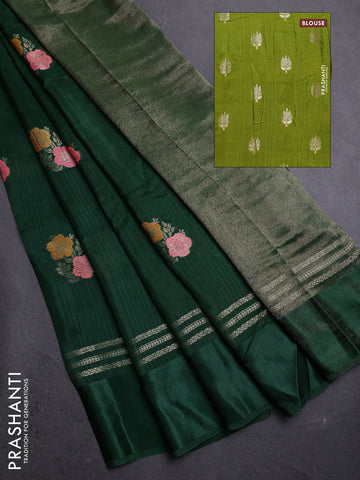 Bottle Green & Green Semi Mysore Silk - Contrast Blouse