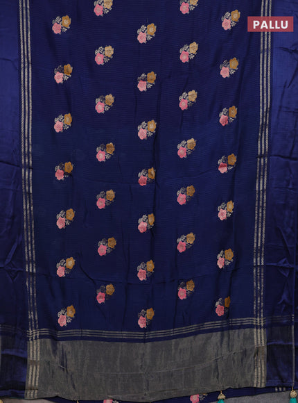 Peacock Blue & Teal Green Semi Mysore Silk - Contrast Blouse