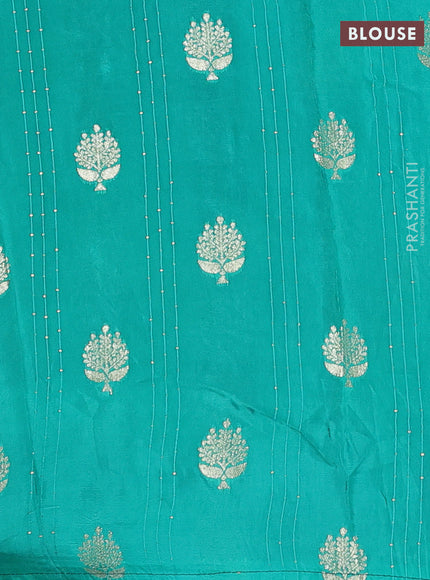 Peacock Blue & Teal Green Semi Mysore Silk - Contrast Blouse