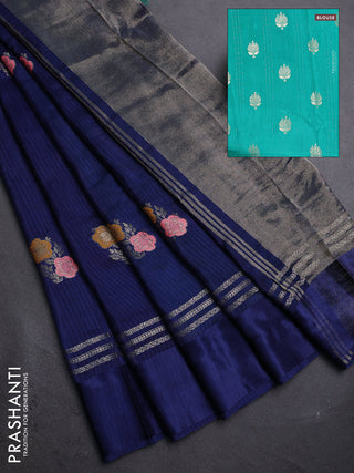 Peacock Blue & Teal Green Semi Mysore Silk - Contrast Blouse