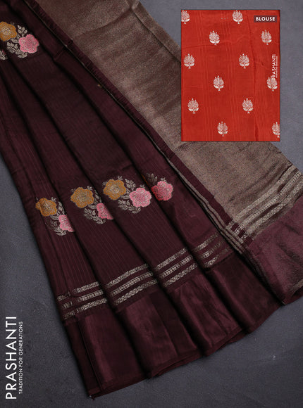 Coffee Brown & Orange Semi Mysore Silk - Contrast Blouse