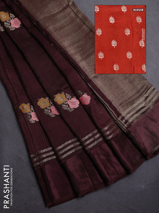 Coffee Brown & Orange Semi Mysore Silk - Contrast Blouse