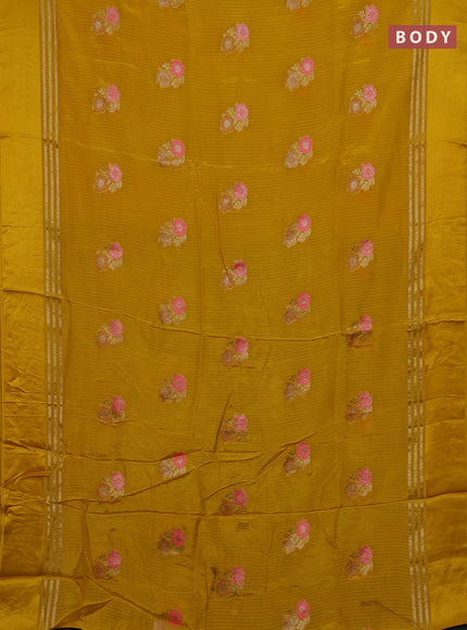 Yellow & Violet Semi Mysore Silk - Contrast Blouse