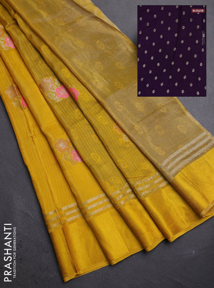 Yellow & Violet Semi Mysore Silk - Contrast Blouse