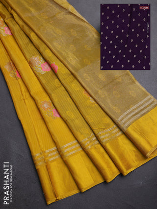 Yellow & Violet Semi Mysore Silk - Contrast Blouse