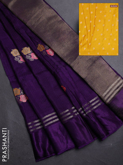 Violet & Yellow Semi Mysore Silk - Contrast Blouse