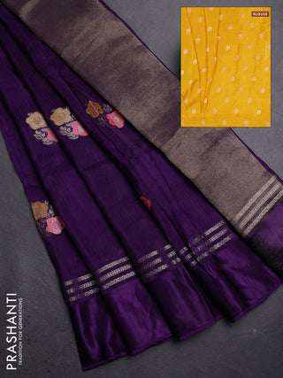 Violet & Yellow Semi Mysore Silk - Contrast Blouse