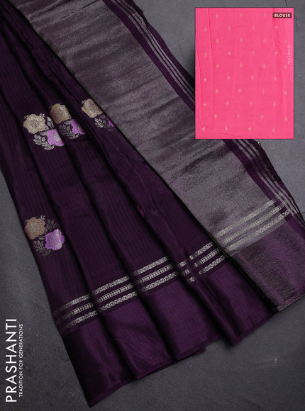 Purple & Pink Semi Mysore Silk - Contrast Blouse