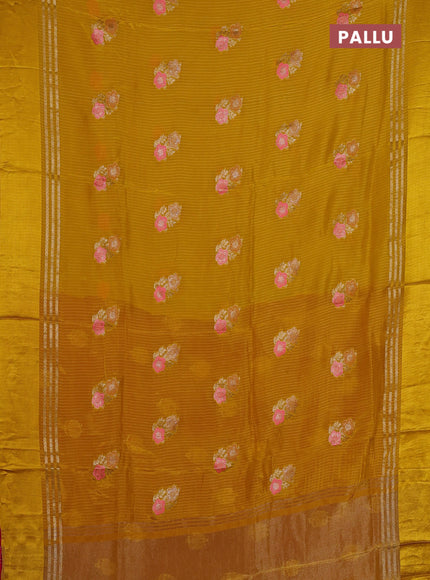 Yellow & Pink Semi Mysore Silk - Contrast Blouse