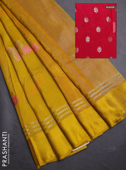 Yellow & Pink Semi Mysore Silk - Contrast Blouse
