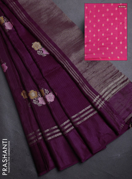 Purple & Pink Semi Mysore Silk - Contrast Blouse