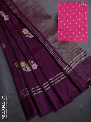 Purple & Pink Semi Mysore Silk - Contrast Blouse