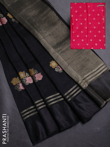 Black & Pink Semi Mysore Silk - Contrast Blouse
