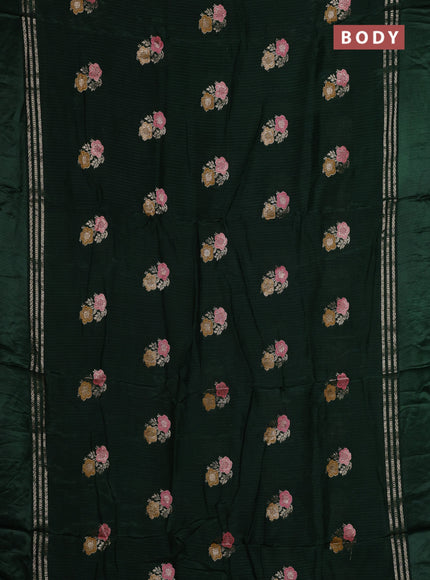 Bottle Green & Lime Green Semi Mysore Silk - Contrast Blouse