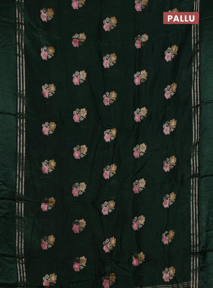Bottle Green & Lime Green Semi Mysore Silk - Contrast Blouse