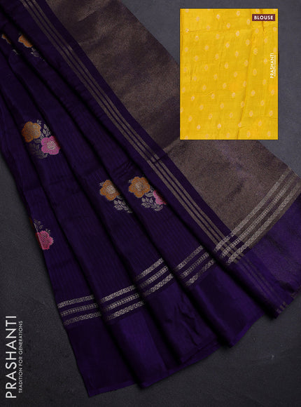 Violet & Yellow Semi Mysore Silk - Contrast Blouse