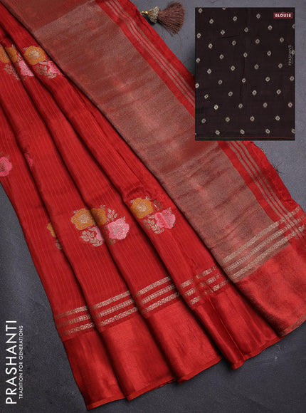 Orange & Coffee Brown Semi Mysore Silk - Contrast Blouse