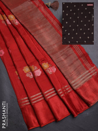 Orange & Coffee Brown Semi Mysore Silk - Contrast Blouse