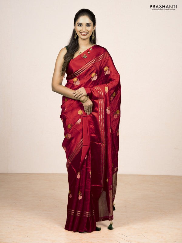 Red & Green Semi Mysore Silk - Contrast Blouse