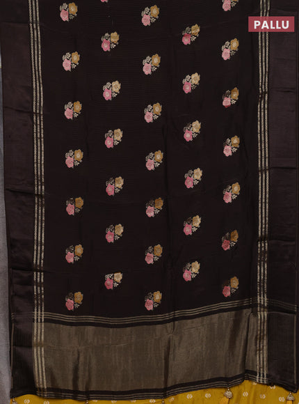 Coffee Brown & Mustard Yellow Semi Mysore Silk - Contrast Blouse