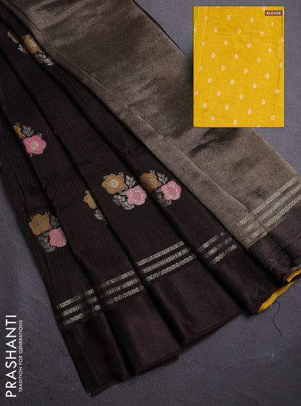 Coffee Brown & Mustard Yellow Semi Mysore Silk - Contrast Blouse