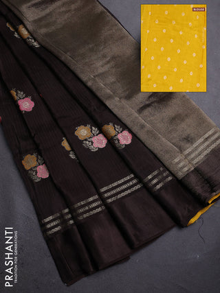 Coffee Brown & Mustard Yellow Semi Mysore Silk - Contrast Blouse