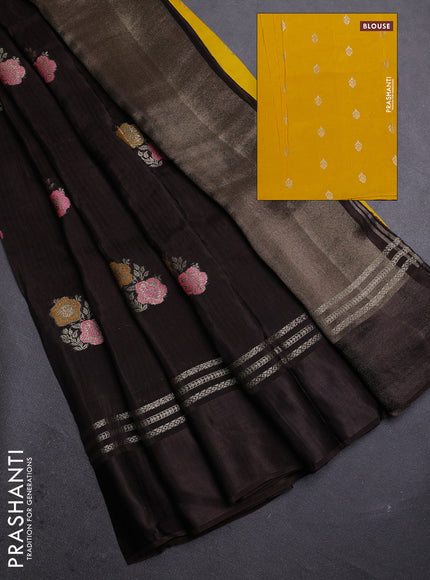 Coffee Brown & Yellow Semi Mysore Silk - Contrast Blouse