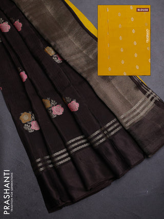 Coffee Brown & Yellow Semi Mysore Silk - Contrast Blouse
