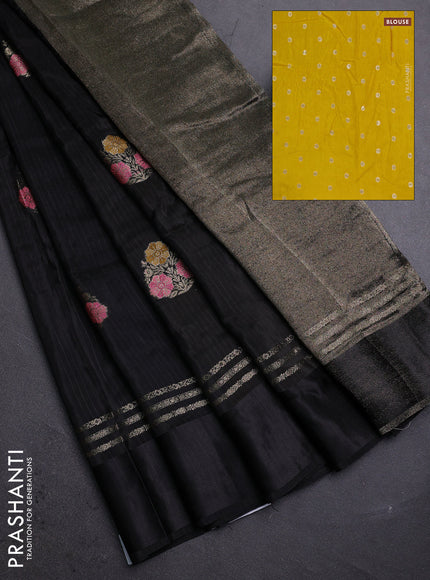 Black & Yellow Semi Mysore Silk - Contrast Blouse