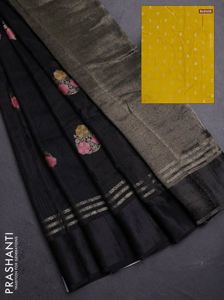 Black & Yellow Semi Mysore Silk - Contrast Blouse