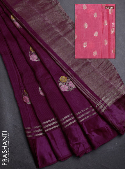 Purple & Pink Semi Mysore Silk - Contrast Blouse