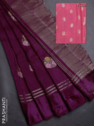Purple & Pink Semi Mysore Silk - Contrast Blouse