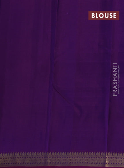 Olive Green & Purple Pure Kanchipuram Silk Saree - Checks