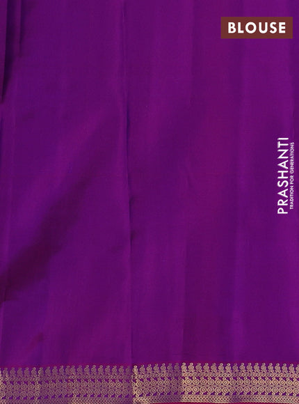 Blue & Pink Pure Kanchipuram Silk Saree - Checks
