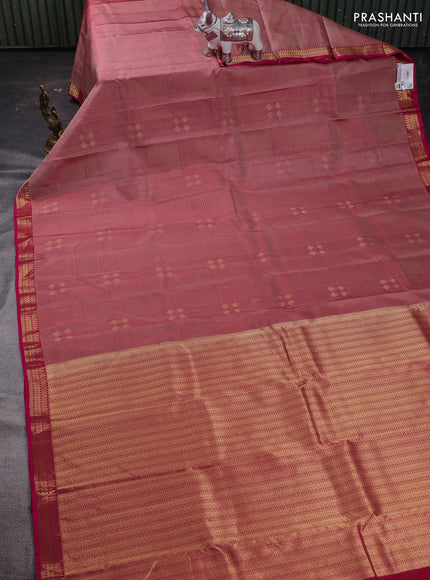 Onion Pink & Pink Pure Kanchipuram Silk Saree - Checks
