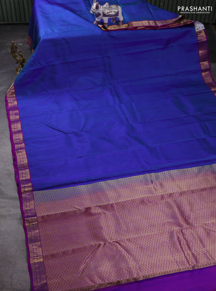 Blue & Magenta Pink Pure Kanchipuram Silk Saree - Self Emboss