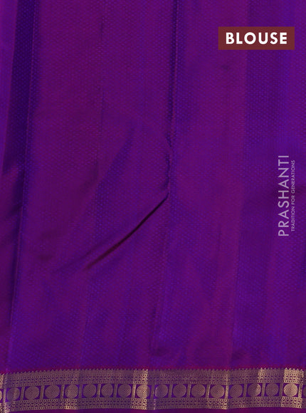 Blue & Magenta Pink Pure Kanchipuram Silk Saree - Self Emboss