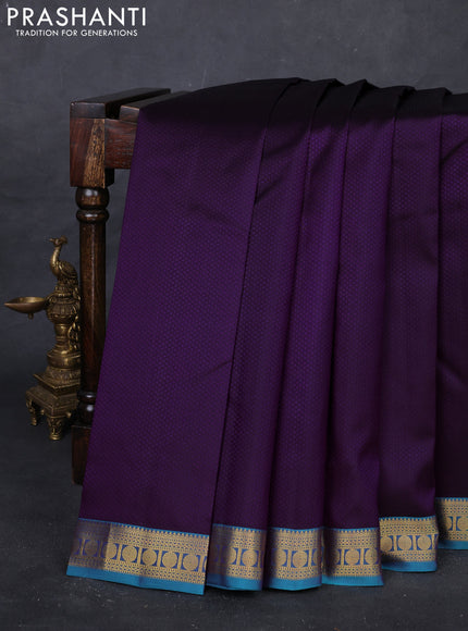 Purple & Teal Green Pure Kanchipuram Silk Saree - Self Emboss