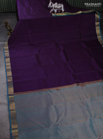 Purple & Teal Green Pure Kanchipuram Silk Saree - Self Emboss