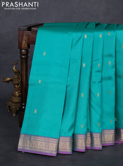 Teal Green & Pink Pure Kanchipuram Silk Saree - Buttas